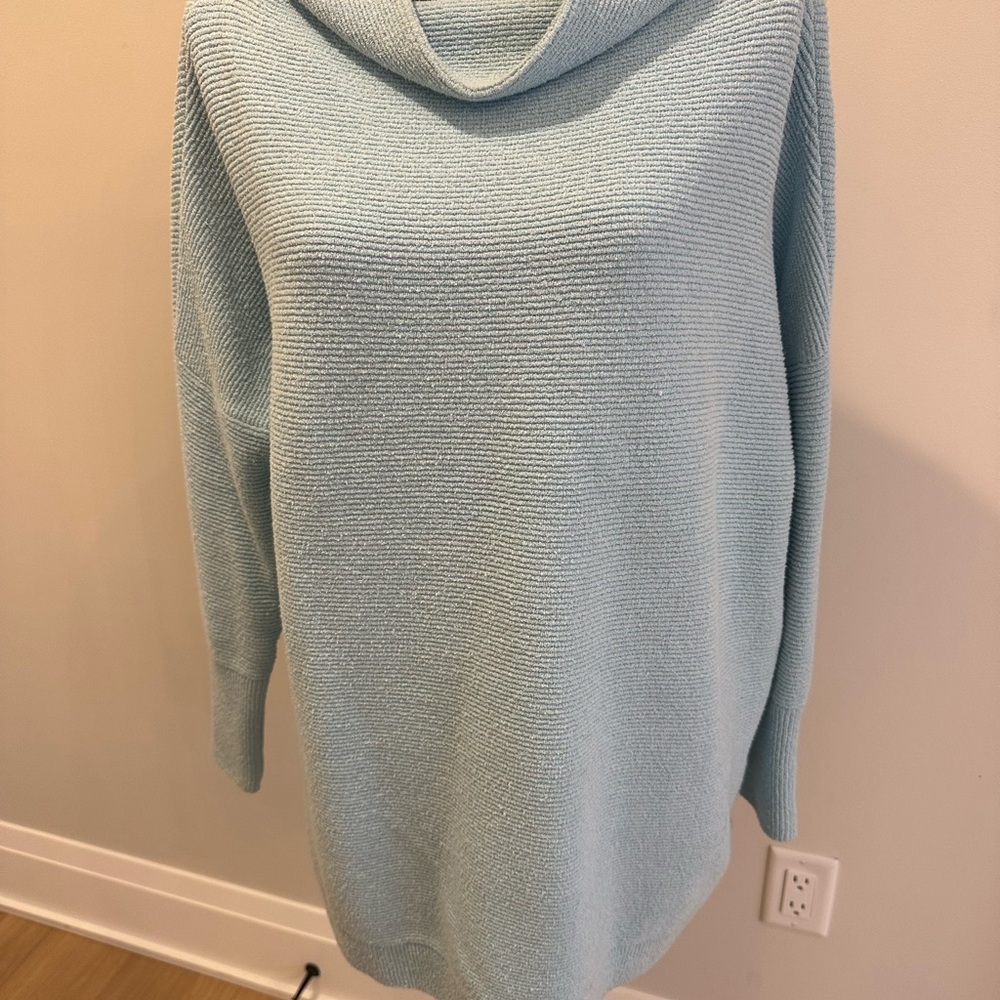 Blue Cowl Neck Oversized Sweater